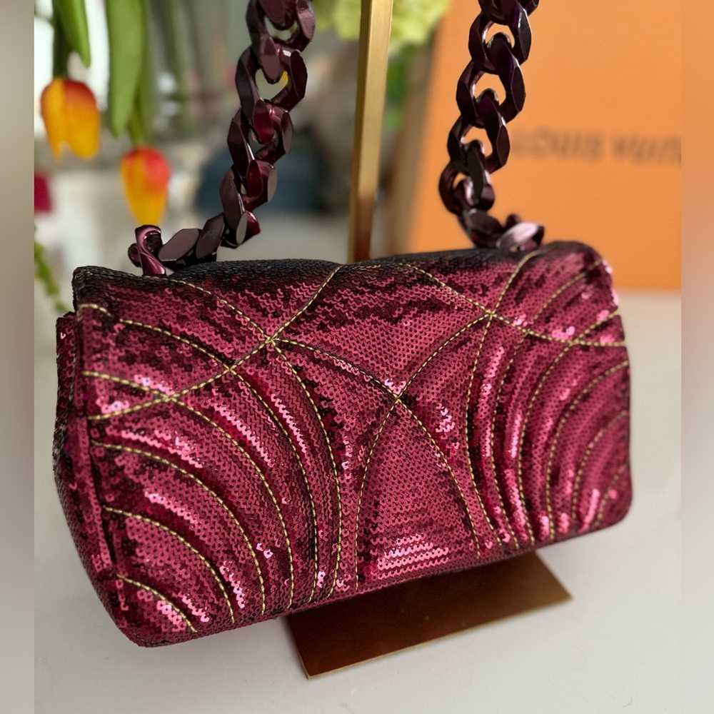 Burberry Lola Small Quilted Sequin Chain Shoulder Bag in Burgundy ~ EUC - Picture 3 of 14